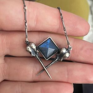 Bloodmilk jewels humming bird skull necklace with Labradorite.